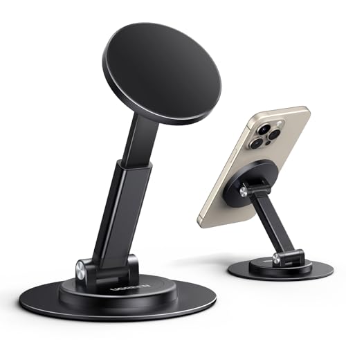 UGREEN Magnetic Phone Stand for MagSafe, Height Adjustable iPhone Stand for Desk with 360° Rotation Compatible for iPhone 17 Air 16 Pro 15 Pro Max 14 Plus 13 12 and MagSafe Case, Black - color: Black