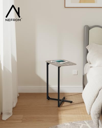 NEFROM C-Shaped End Table, Small Couch Side Table, Sofa TV Tray Table for Living Room, Bedroom, Bedside ET-X-GYW1 - color: Greige