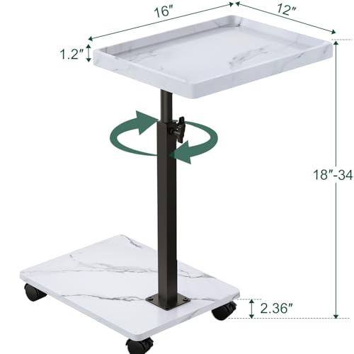 C Table End Table Adjustable Height, 360°Swivel TV Tray Table for Small Spaces, Couch Tables That slide under, C Shaped Side Tables living room and bedroom for Sofa, Bed,Chair, Snack (1, White) - color: White