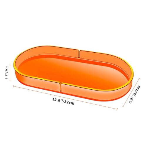 Acrylic Decorative Vanity Tray Perfume Jewelry Trinket Tray for Bathroom Counter Soap Toilet Tank Sink Small Candle Catch All Organizer, 12.6x6.3 Inches, Neon Orange - color: Neon Orange