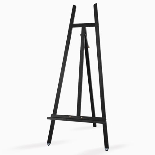A - Frame Wooden Display Easel - Adjustable Lyre Beechwood Studio Easel Stand Holding Canvas Up to 90", Inclinable Artist Floor Painting Easel for Artwork Painting, Black - color: Black