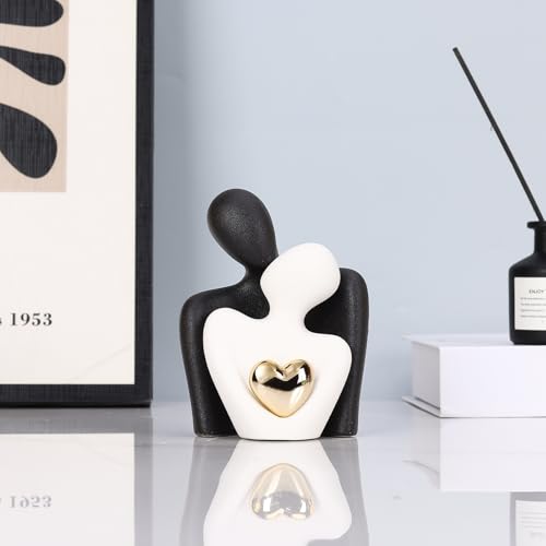 Mini Couple Statue - Ceramic Romantic Couple in Love Figurines for Decor Bedroom, TV Cabinet, Wedding Valentines Gift, Small Knick Knacks for Home Decor Shelve (4.72" Black White) - color: 4.72" Black White