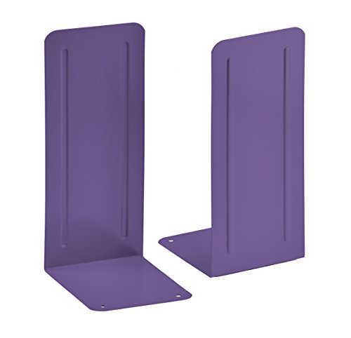 Acrimet Metal Bookends, Jumbo Size 9" H x 4" W x 4-1/2" D, Non-Skid Book Stand for Shelves, Heavy Duty Book Stopper, Purple, 1 Pair - color: Purple