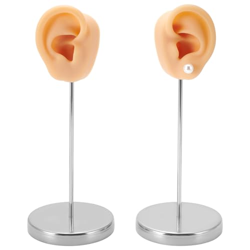 UNICRAFTALE 2Pcs Ear Shaped Piercing Stud Holder with Round Base Earring Display Stand Silicone Earring Model Organizer Jewelry Organizer Holder for Women Earring Storage (Left&Right,Flesh) - color: Bisque