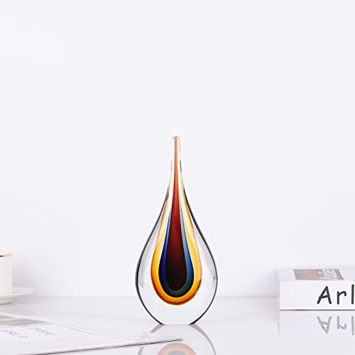 DOVDOV Blown Glass Sculpture, Collectible Stained Glass Art Statue, Unique Teardrop Ornament, Suitable for Office, Bookshelf, Dressing Table, Living Room Coffee Table, or Mantelpiece Display. - color: C