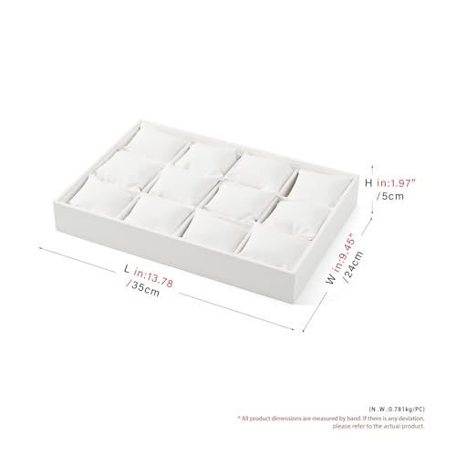 12 Grids PU Leather Watch Tray Watch Holder Organizer Storage Tray For Men Women (White) - color: White, size: 12 Grid with Insert