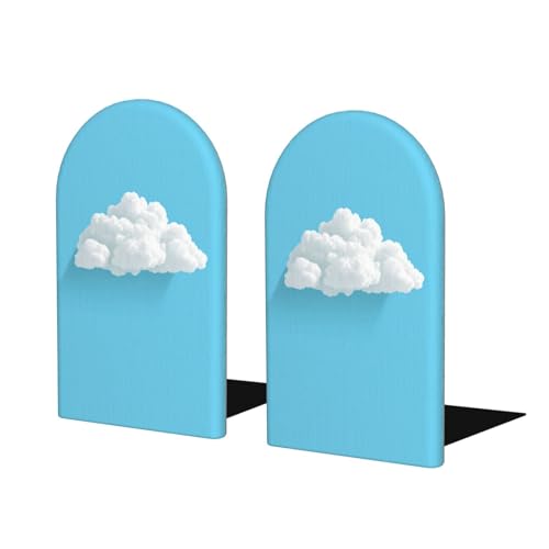 White Cloud Minimalist Bookends for Shelves 2 Pcs Wooden Book Stopper Organizer for Home Office Libraries