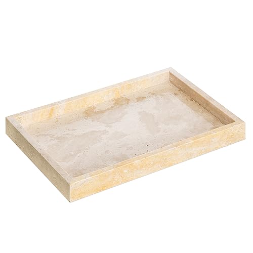Navaris Travertine Decorative Tray - Durable Bathroom Organiser - Trays for Perfume, Jewellery, Vanity & Coffee Table Decor - 30 x 20cm Rectangle Tray, Beige - size: 11.8" x 7.9" x 1.2"