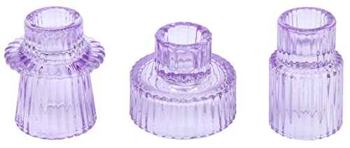 Vixdonos Glass Candlestick Holders Tealight Candle Holders for Table Centerpieces, Wedding Decor and Dinner Party (3 Pcs, Purple) - color: Purple, size: 3 Pcs