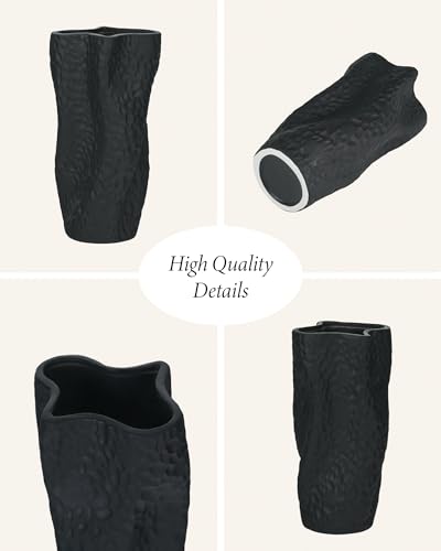 Black Matte Ceramic Vase, 9.9 Inch Organic Nature Shape, OOSTONEE Modern Wabi Sabi Decor Gothic Unique Flower Vase for Home, Living Room, Bedroom, Dining Table, Centerpiece Decor - color: Black