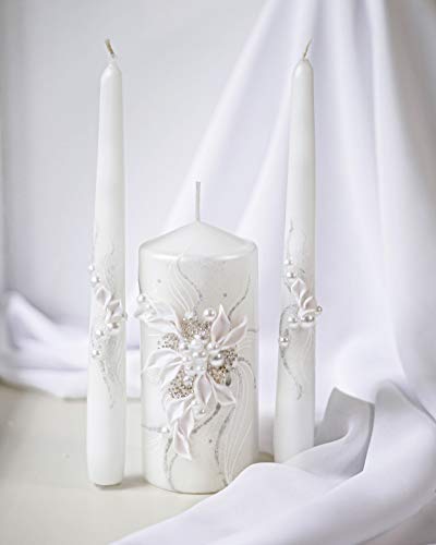 Unity Candle Set - Wedding Ceremony & Reception – 6” Pillar & Two 10” Taper Candles – Long Burning Unity Candles for Marriage Ritual – Handmade in USA – Royal White