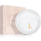 ProCase Ceramic Jewelry Tray, Initial Ring Dish Trinket Plate Engagement Gift, Small Personalized Monogram Ring Bowl for Wedding, White Decorative Jewelry Holder for Women Vanity -Letter L - style: L