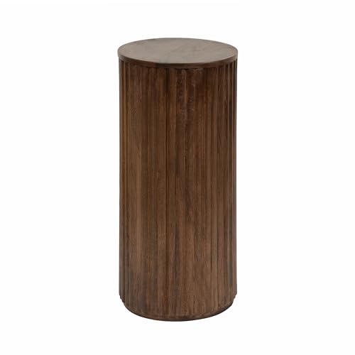 Kate and Laurel Reid Modern Wooden Ribbed Drink Table; 10 x 10 x 22; Walnut Brown; Solid Wood Mini Table for Use as Pedestal Plant Stand Indoors or Small Nightstand Option - color: Walnut Brown