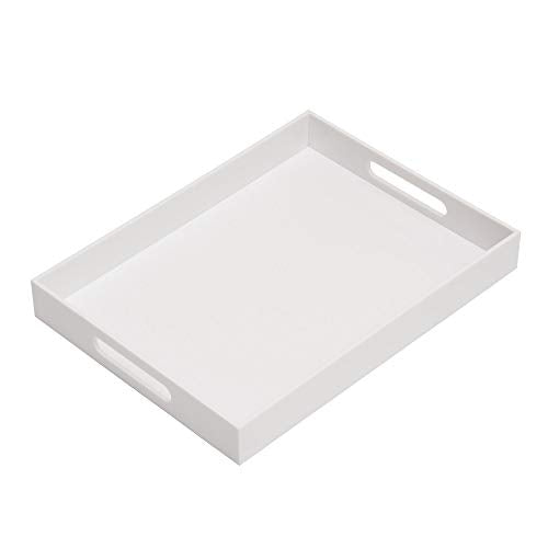 KEVLANG Glossy White Acrylic Serving Tray, 12x16Inch, Sturdy Kitchen Countertop Organizer, Decorative Vanity Table Tray, Ottoman Tray, 3/16 inch Thickness - color: Glossy White, size: 16" x 12" x 2"