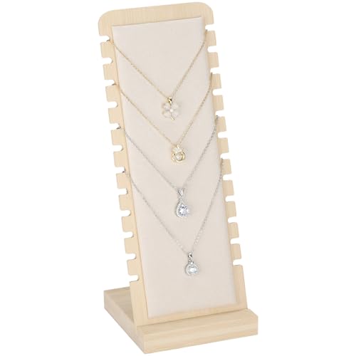 KUKUVR Necklace Display Stand, Bamboo Velvet Soft Mat Multiple Necklace Bracelets Pendant Chains Organizer Holder Case for Vendors Home (Beige) - color: Beige