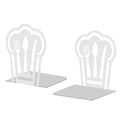 Peacoblue Metal Bookends for Shelves, Modern Decorative Heavy Duty Study Book Support Stoppers for Office, Desk, Shelf, Room 5.3"x4.3"x6.1" Cast Iron Simple White Book Ends, 1 Pair (Chef Hat) - style: Chef Hat