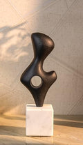 Cruiser’s Caché Modern Abstract Sculpture, Artisan-Made Cast Aluminum with Black Anthracite Finish, Natural Marble Base, 11.75" - color: Modern Abstract 11.75"