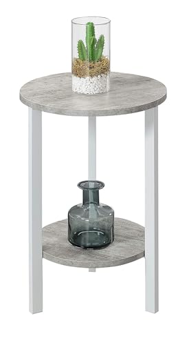 Convenience Concepts Graystone 24 inch 2 Tier Plant Stand - Industrial Stand for Plants, Vases, and Antiques, Urban Modern Design for the Living Room, Hallway, Entryway, Faux Birch/White
