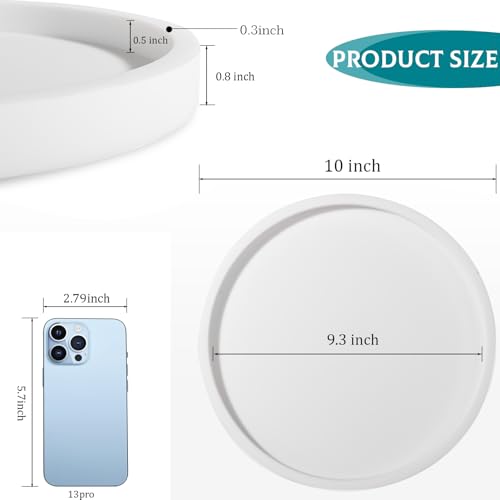 Silicone Bathroom Tray Round Vanity Tray Decorative Soap Holder Kitchen Countertop Organizer Coffee Table Decor for Candle, Perfume, Plant, 10 Inch, White - color: White, size: 10"