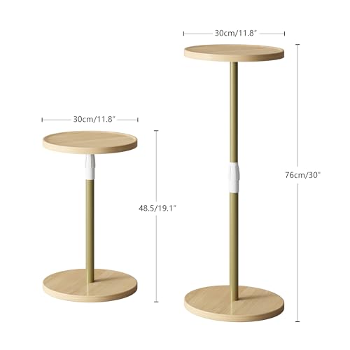 Adjustable End Table, Small Round Side Table, Drink Table for Small Spaces, Pedestal Nightstand for Living Room, Bedroom, Sofa Couch, Natural ET-010YW - color: Natural