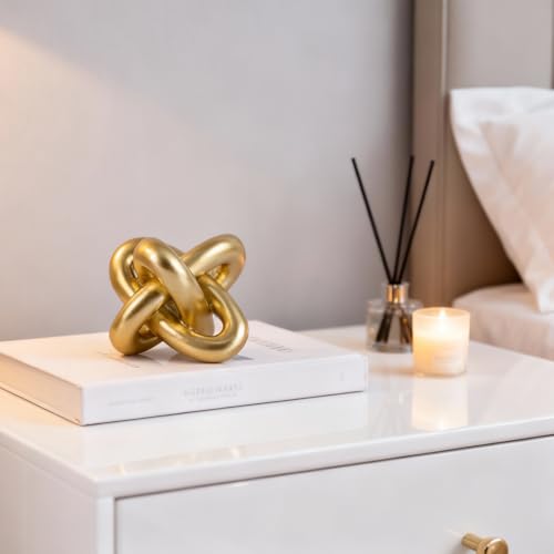 Golden Knot Statue, Three Knot Sculpture Home Decor Accents, Knot Sculptures and Statues for Rustic Coffee Table Living Room Dining Table Entryway Entrance Shelf Small Decorations and Accessories - color: Gold