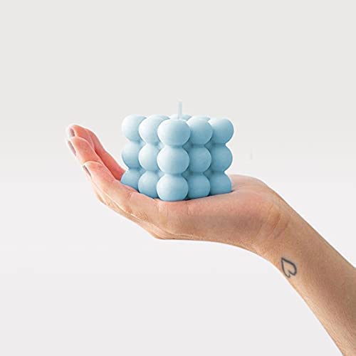 Blue Bubble Candle Gifts - Fresh Scented Scandinavian Cube Candles, Danish Pastel Decor for Room/Bathroom & Floating Shelves, Valentine Gifts for Women 2PCS - color: Blue