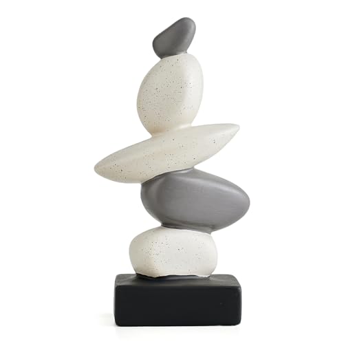 Fake Sandstone Statue Home Decor for Living Room, Modern Resin Stone Sculptures Coffee Table Decor, Gray and White Statue Decorations for Office Shelf Bookshelf - color: 10.4"h Gery & White