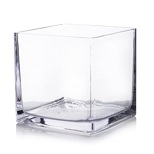 Enova Floral Cube Glass Vase - 6 x 6 Inch Square Vases with Floating Candle Holders, Perfect for Wedding Centerpieces and Home Office Decor - Set of 1 - size: 6x6x6