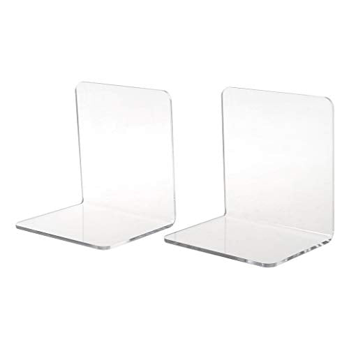 2Pcs Book Ends, Clear Acrylic Bookends, Non-Skid Bookend Supports, Book Stopper for Books/Movies/CDs/Video Games