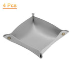 HARFINGTON 4pcs PU Leather Valet Tray Unisex Folding Small Catchall Tray Portable Entryway Table Tray Nightstand Bedside Desk Tray for Key Wallet Watch Coin Jewelry Dice, Gray - color: Gray