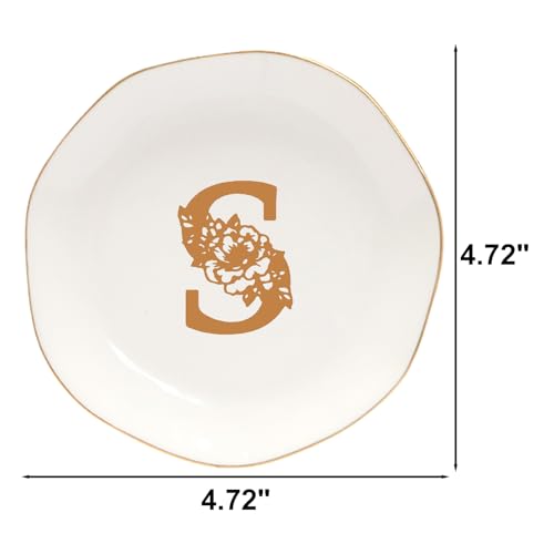 Ceramic Jewelry Tray Initial Ring Dish Personalized S-Monogrammed Engagement Wedding Gifts,Decorative Jewelry Holder for Friends,Sister,Birthday Mother's Day Christmas for Women,Ceramic White - style: S