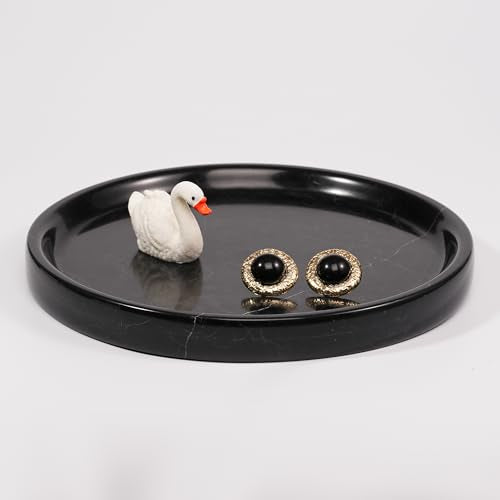 Marble Perfume Jewelry Tray - Stone Trinket Ring Key Purse Holder Dish, Round Plate Decorative Bowl for Nightstand Entryway Coffee Table Decor (7.9 inch) - color: Round-black Marquina