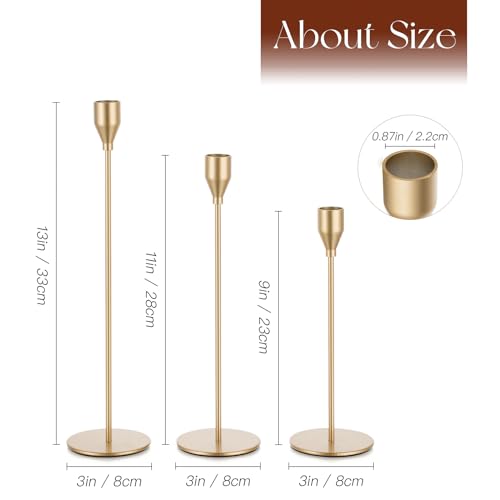 Candeldo Gold Taper Candle Holders: Tall Candlestick Holder for Table Centerpiece Set of 3 Metal Candles Stick Holders Stand Wedding Decor - color: Gold, size: 3PCS