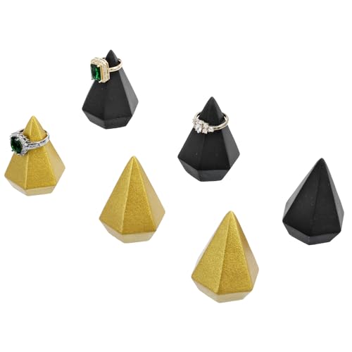 MyGift 2 Inch Small Cone Ring Holder, Art Deco Matte Black and Metallic Gold Geometric Ring Holders, Decorative Diamond Shaped Jewelry Storage Display Stands, 6 Piece Set - color: Black / Gold
