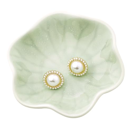 Ceramic Ring Dish, Jewelry Dish Holder, Small Trinket Tray Plate for Earrings Rings Necklaces Keys, for Mom Friend Sister (Green Surface) - color: Green Surface