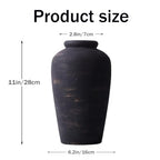 Large Ceramic Rustic Vase, 11" Black Terracotta Farmhouse Flower Vase, Modern Boho Pottery Decor for Living Room, Bathroom, Office, Shelf, Mantel