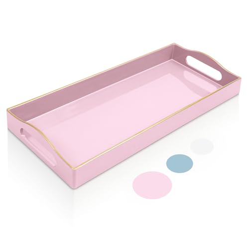 Gifturbo Pink Bathroom Vanity Tray with Handles for Dresser Tops, Countertop,Small Plastic Toilet Tank Versatile Storage, Perfume Decorative Tray - color: Pink