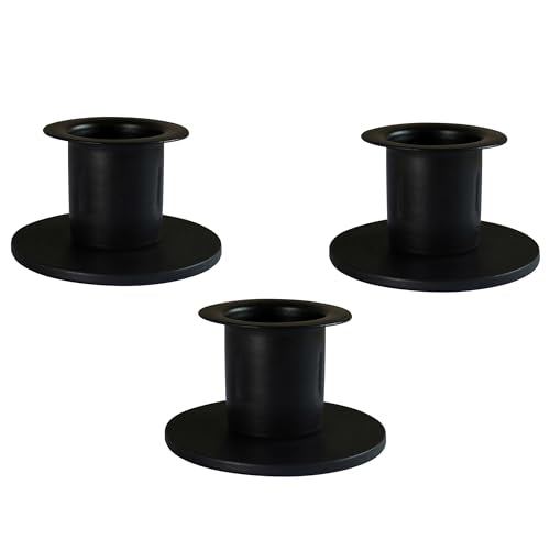 CVHOMEDECO. Primitive Iron Taper Candle Holders Vintage Black Candlestick Holders for Halloween Christmas Dining Room Home Decor. Set of 3, Round Base - color: Round 3 Pcs