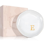 ProCase Ceramic Jewelry Tray, Initial Ring Dish Trinket Plate Engagement Gift, Small Personalized Monogram Ring Bowl for Wedding, White Decorative Jewelry Holder for Women Vanity -Letter E - style: E