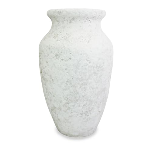 roro Handmade 7.5 Inch Rustic Farmhouse White Textured Ceramic Prunus Vase – Classic Decorative Flower Vase for Home, Office, or Shelf Centerpiece