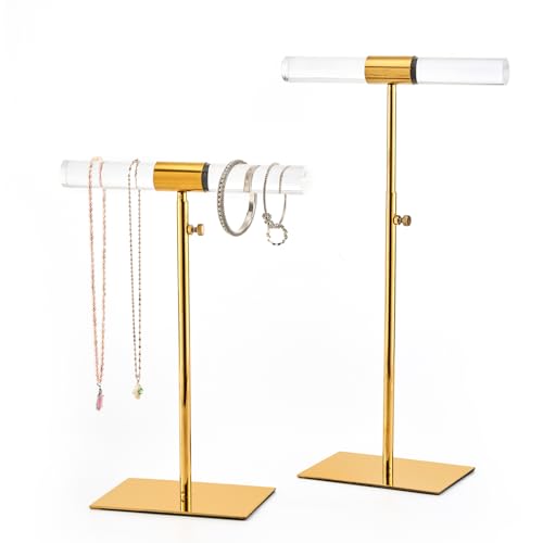 Set of 2 Acrylic Display Stand Jewelry Towers Stands Stainless Steel Adjustable Height Long Necklaces Stand Tabletop Jewelry Organizer for Home Store Boutique
