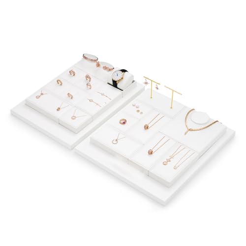 PU Leather Jewelry Stand Display Holder Jewellry Display Showcase for Rings, Earrings, Necklace (White) - size: 3.15" x 3.15" x 0.98"