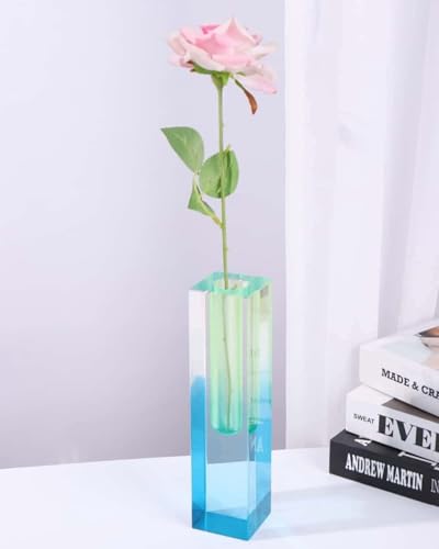 Acrylic Vase, Bud Vase for Centerpieces, Maximalist Decor Cute Flowers Vases for Modern Home, Office, Bedroom, Living Room, Dining Table (Fluorescent Green, Sky Blue) - color: Green,blue