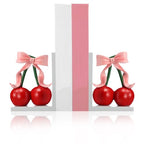 2 Pcs Pink Bow Cherry Bookends Wooden Pink Bookends Shelves Coquette Room Decor Cute Cherry Figurine Book Ends Bow Nursery Decoration for Bedroom Home Office Nursery Birthday Gift - style: Cherry
