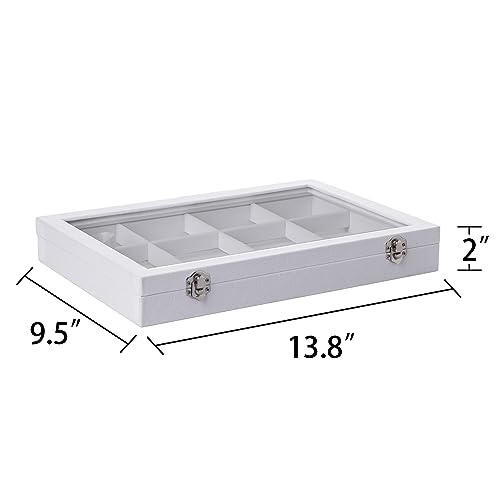 Frebeauty Velvet Jewelry Tray,12 Grid Jewelry Organizer with Clear Lid,Bracelets Holder,Jewelry Display Case with Clasp,Drawer Insert Bangle Brooch,13.8 x 9.5 x 2 Inches,Gift for Women Girls(White) - color: White, size: 12 Grid