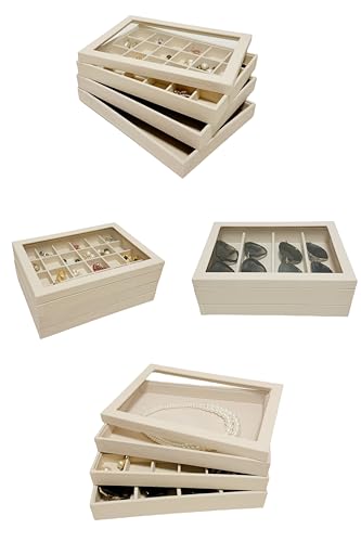 See-Through Transparent Top Lid for Beige Velvet Jewelry Organization Trays - color: Top Lid