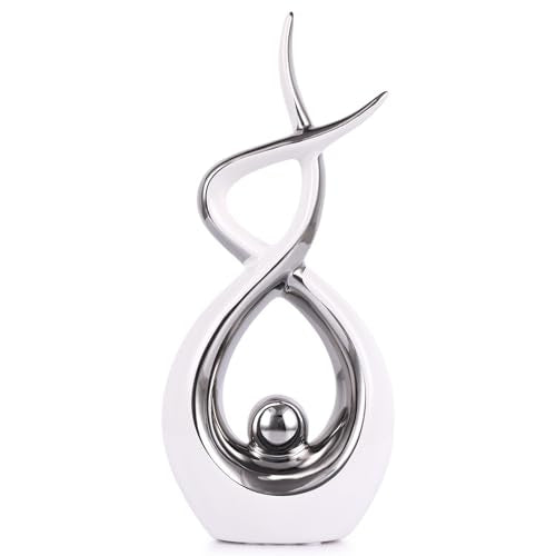 Silvery Modern Sculpture Table Decorations, Ceramic Knick Knacks Statues for Living Room Decor, Tv Stand and Desk Decor, Suitable for Coffee Tables and Shelf Decorations, Great Gift Idea - color: White Silver, size: Large