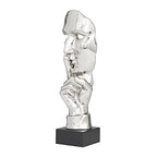 Deco 79 Polystone Mask Decorative Sculpture Quiet Gesture Home Decor Statue, Accent Figurine 5" x 5" x 17", Silver