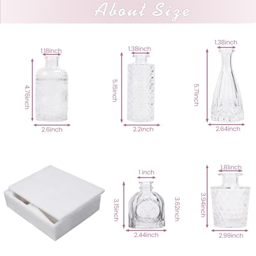 TBWIND Glass Bud Vase Set of 5, Small Clear Flower Vases for Centerpieces in Bulk, Mini Vintage Vase for Wedding Decor, and Home Table Décor - color: 5pcs-clear