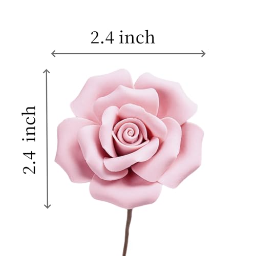 Handmade Porcelain 3D Ceramic Rose Flower, Eternal Flower Decoration for Home Office Decor, Creative Desktop vases, Porcelain Decorations, Exquisite, Set of 6 (Pink) - color: Pink